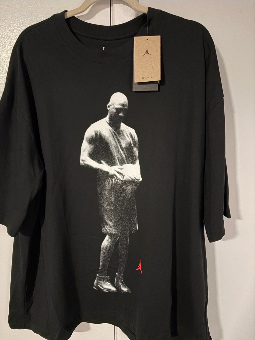 Jordan Black Graphic Short-Sleeve Tee with White Player Print and Red Jumpman